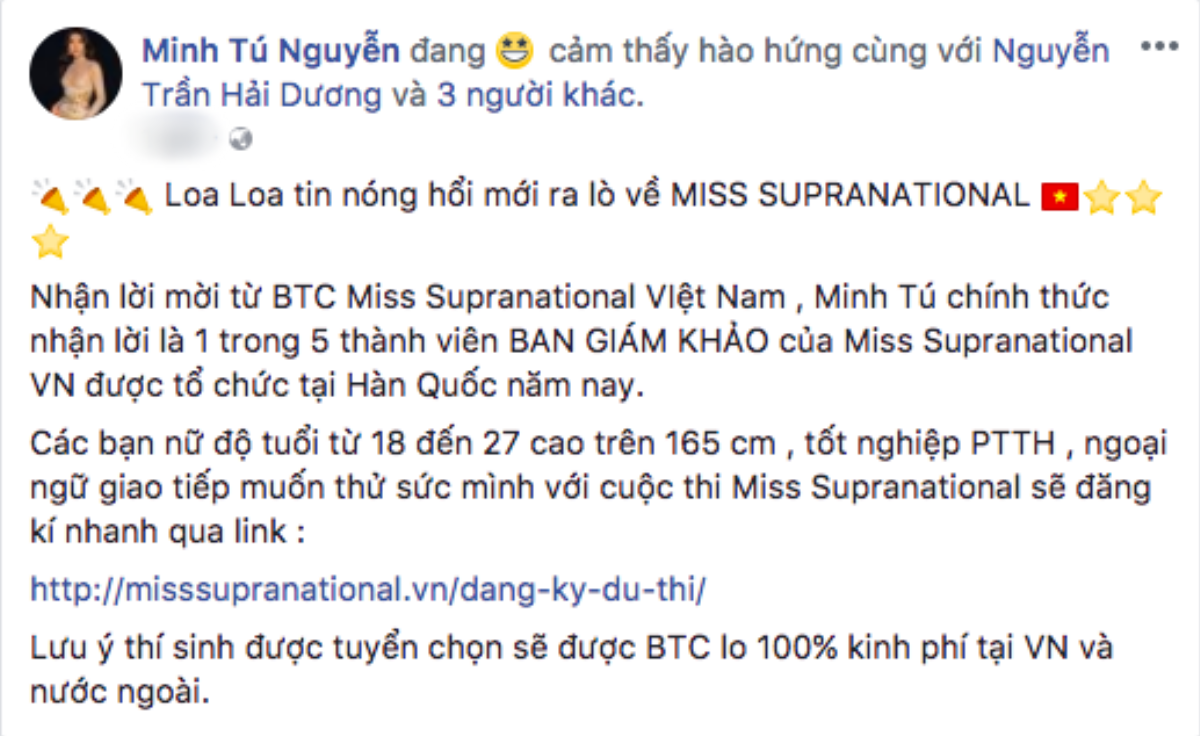 Minh Tú xác nhận trở thành giám khảo Hoa hậu Siêu quốc gia Việt Nam 2018 Ảnh 1