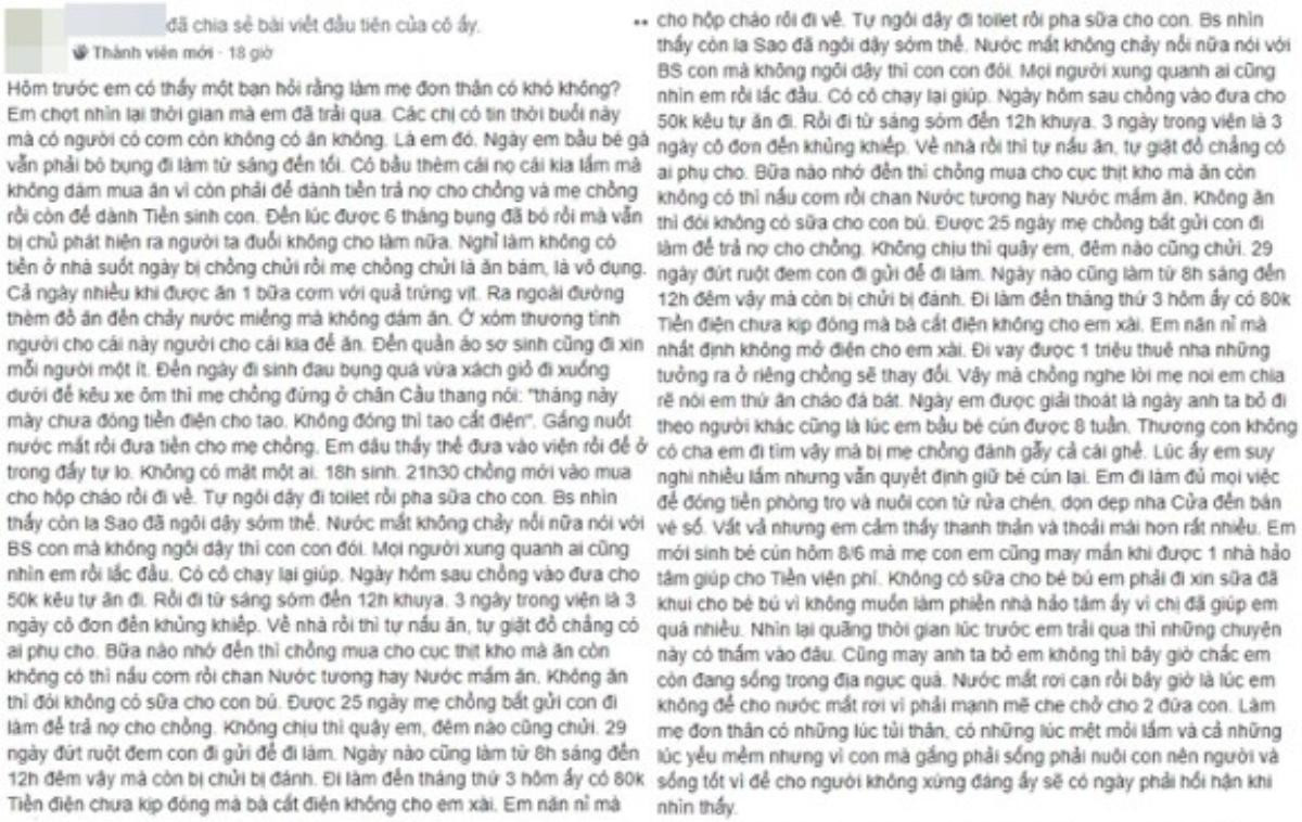 Tâm sự đẫm nước mắt của mẹ đơn thân từng khốn khổ cơm cũng không đủ ăn, đang ở cữ vẫn phải đi làm trả nợ cho chồng Ảnh 1