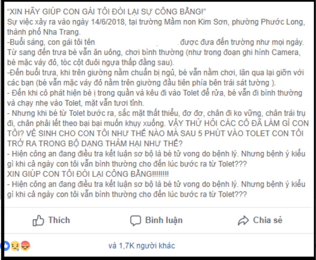 Con gái chết bất thường sau khi đi nhà trẻ, người mẹ lên mạng cầu cứu sự giúp đỡ mong đòi lại công bằng cho bé Ảnh 1