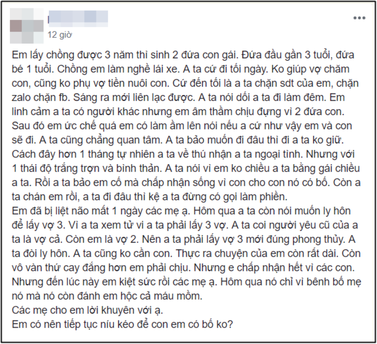 Chồng công khai ngoại tình, đòi lấy vợ 3 cho 'hợp phong thủy', vợ vẫn hỏi chị em có nên tiếp tục níu kéo không Ảnh 1