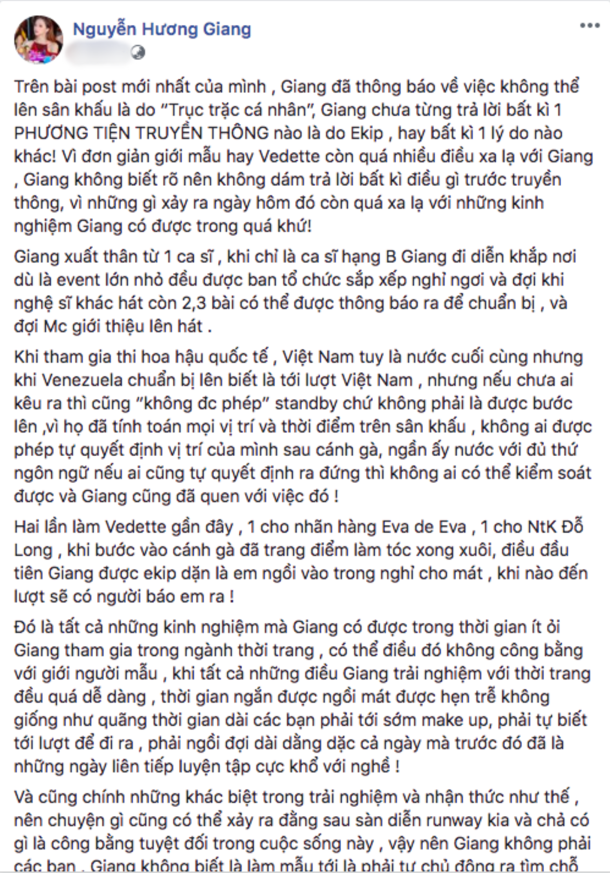 Hương Giang viết tâm thư giữa 'lùm xùm' bị tố thiếu chuyên nghiệp: 'Giới người mẫu và sự việc ngày hôm đó vẫn còn quá xa lạ với tôi' Ảnh 1