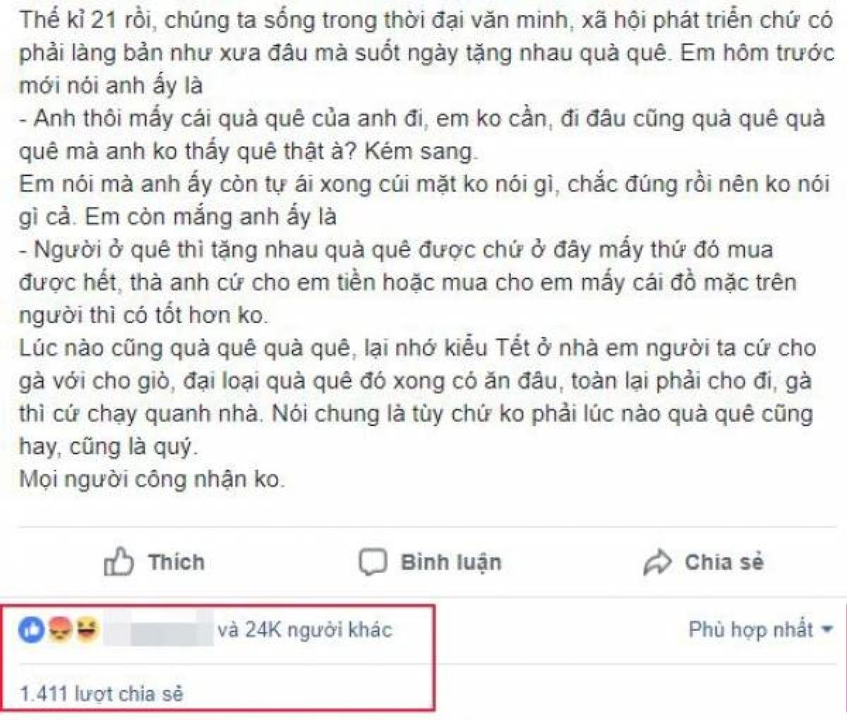 Chê bạn trai tặng quà quê là kém sang, cô gái nhận 'cơn mưa gạch đá' từ cư dân mạng Ảnh 2