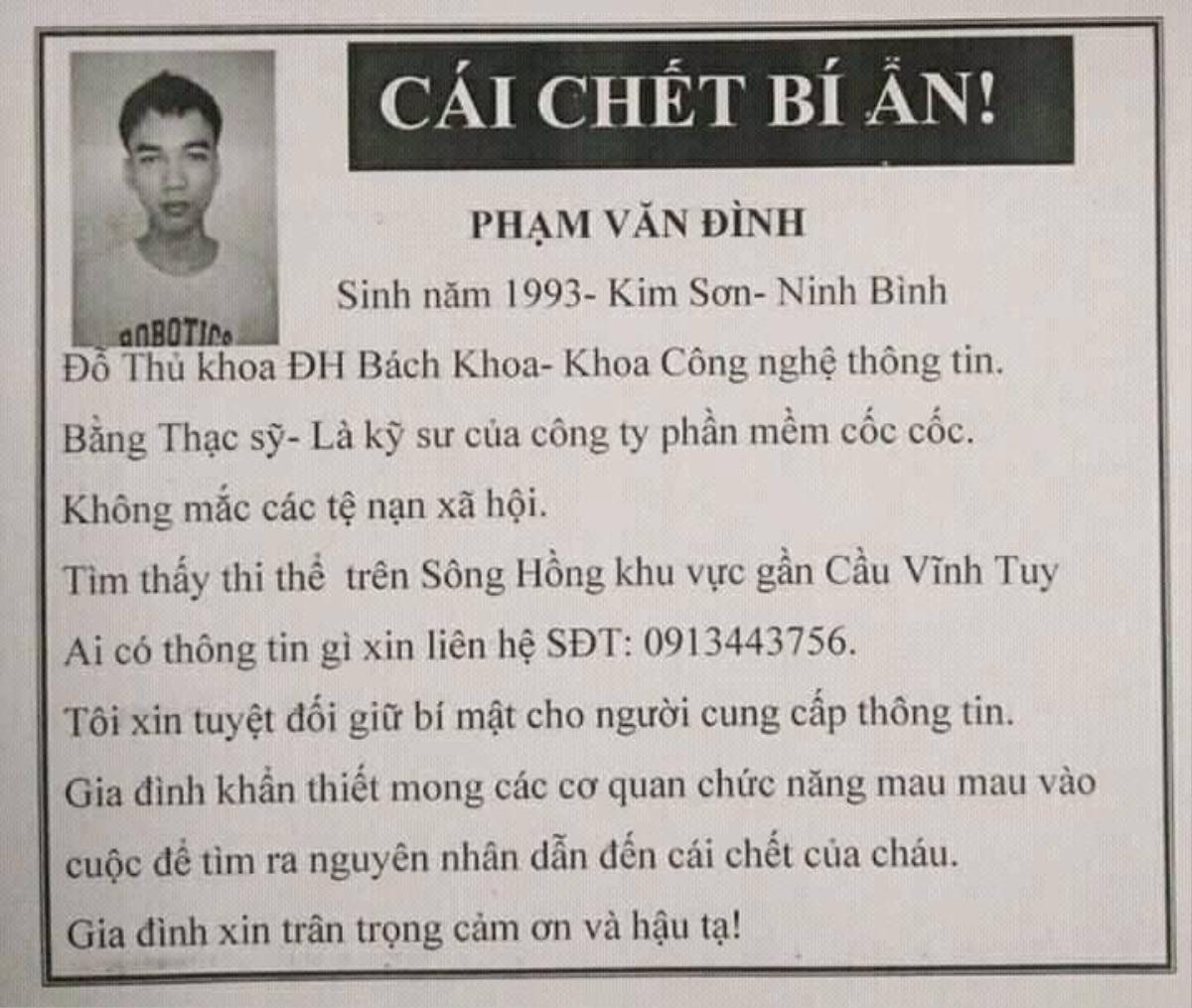 Phát hiện thi thể Thủ khoa ĐH Bách Khoa tại chân cầu Vĩnh Tuy Ảnh 1