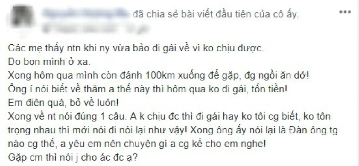 Cô nàng lặn lội 100km đến thăm người yêu, vừa gặp mặt bạn trai buột miệng nói một câu khiến cô sốc nặng bỏ về Ảnh 1