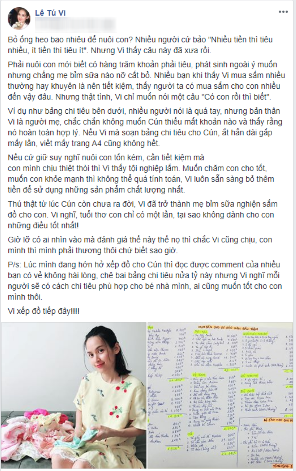 Bảng dự chi nửa tỉ đồng cho con gây tranh cãi và đây là cách Tú Vi nói lên suy nghĩ của mình Ảnh 2