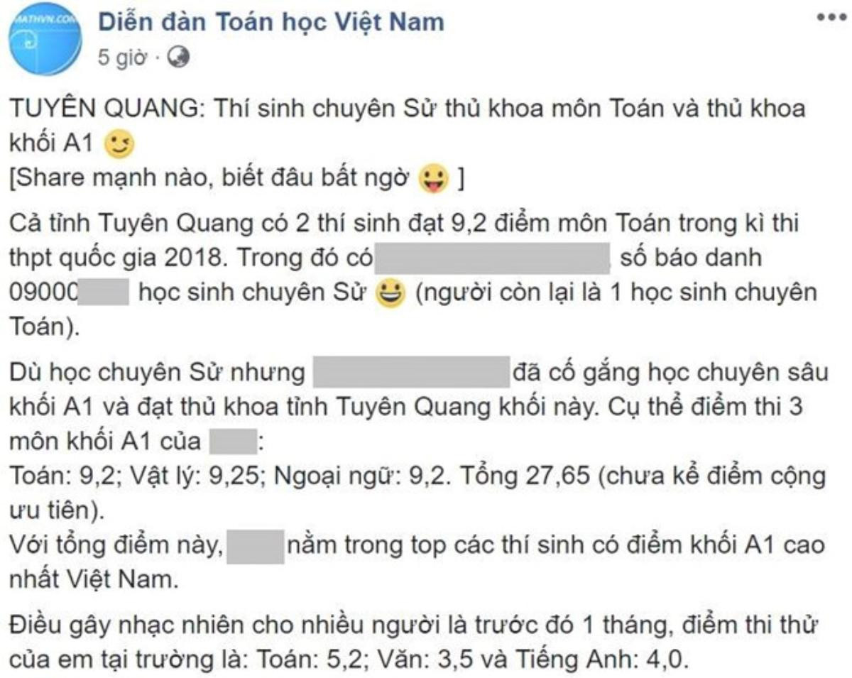 Học sinh chuyên Sử đỗ thủ khoa khối A1 của tỉnh Tuyên Quang Ảnh 1