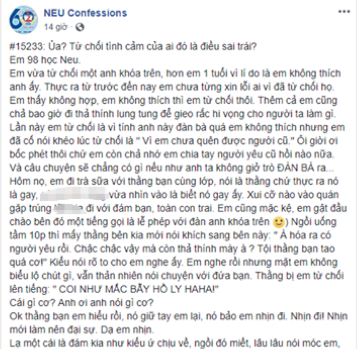 Từ chối tình cảm có phải là sai trái - Câu hỏi hot nhất MXH của nữ sinh trường NEU khiến nhiều người suy nghĩ Ảnh 1