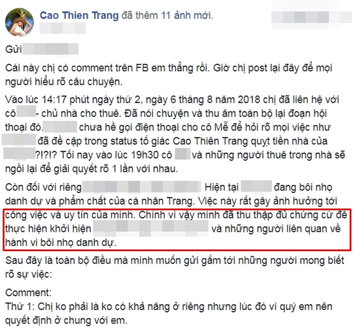 Cao Thiên Trang soạn 'tâm thư' dài 1000 chữ đáp trả, chuẩn bị khởi kiện vì bị tố quỵt tiền Ảnh 4