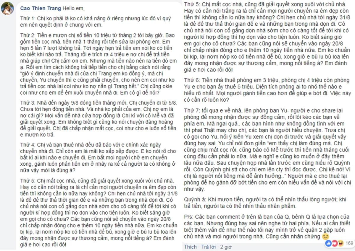 Cao Thiên Trang soạn 'tâm thư' dài 1000 chữ đáp trả, chuẩn bị khởi kiện vì bị tố quỵt tiền Ảnh 1