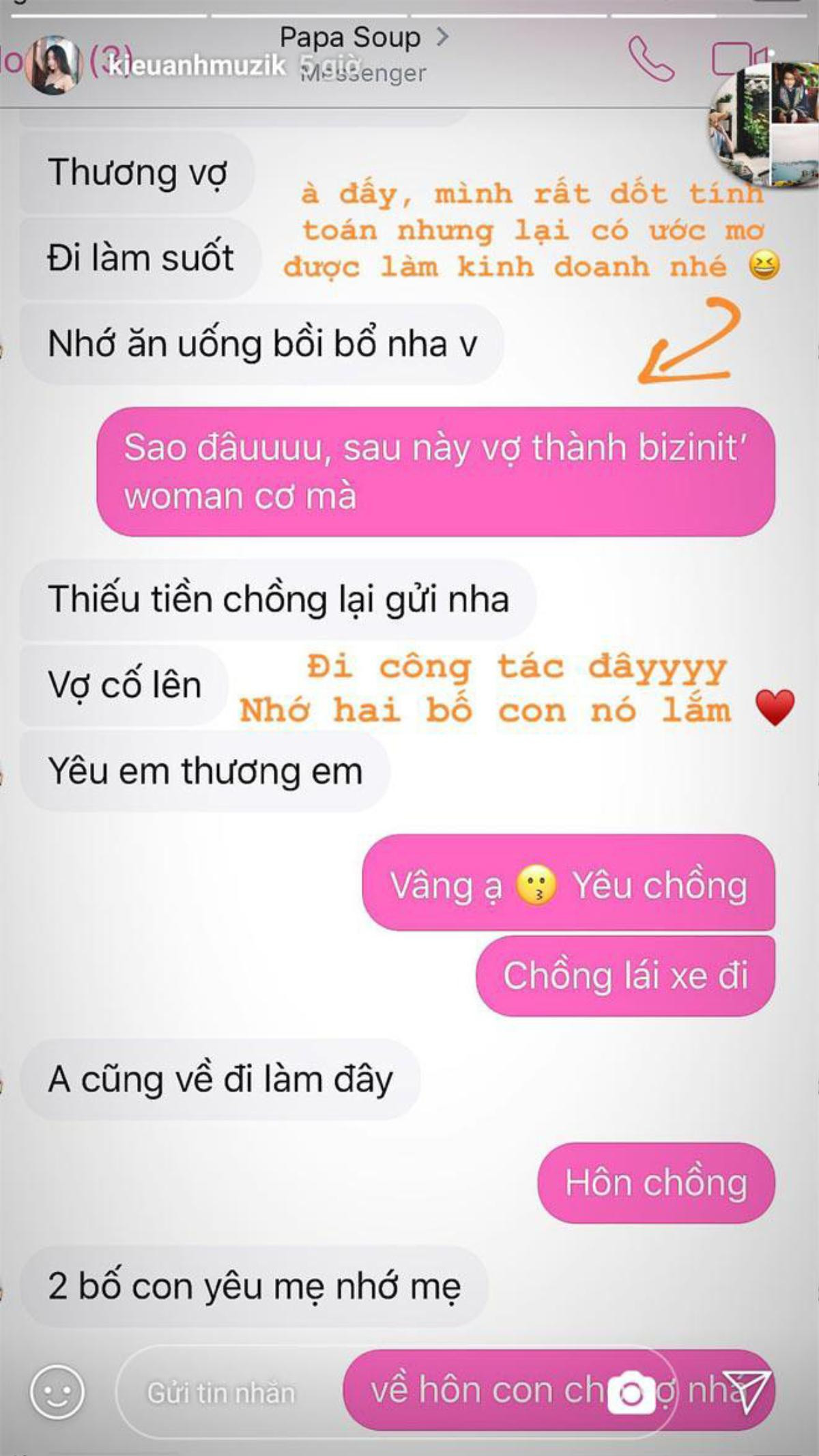 Ca nương Kiều Anh khoe tin nhắn chồng điển trai 'thả thính' tình tứ với mình Ảnh 1