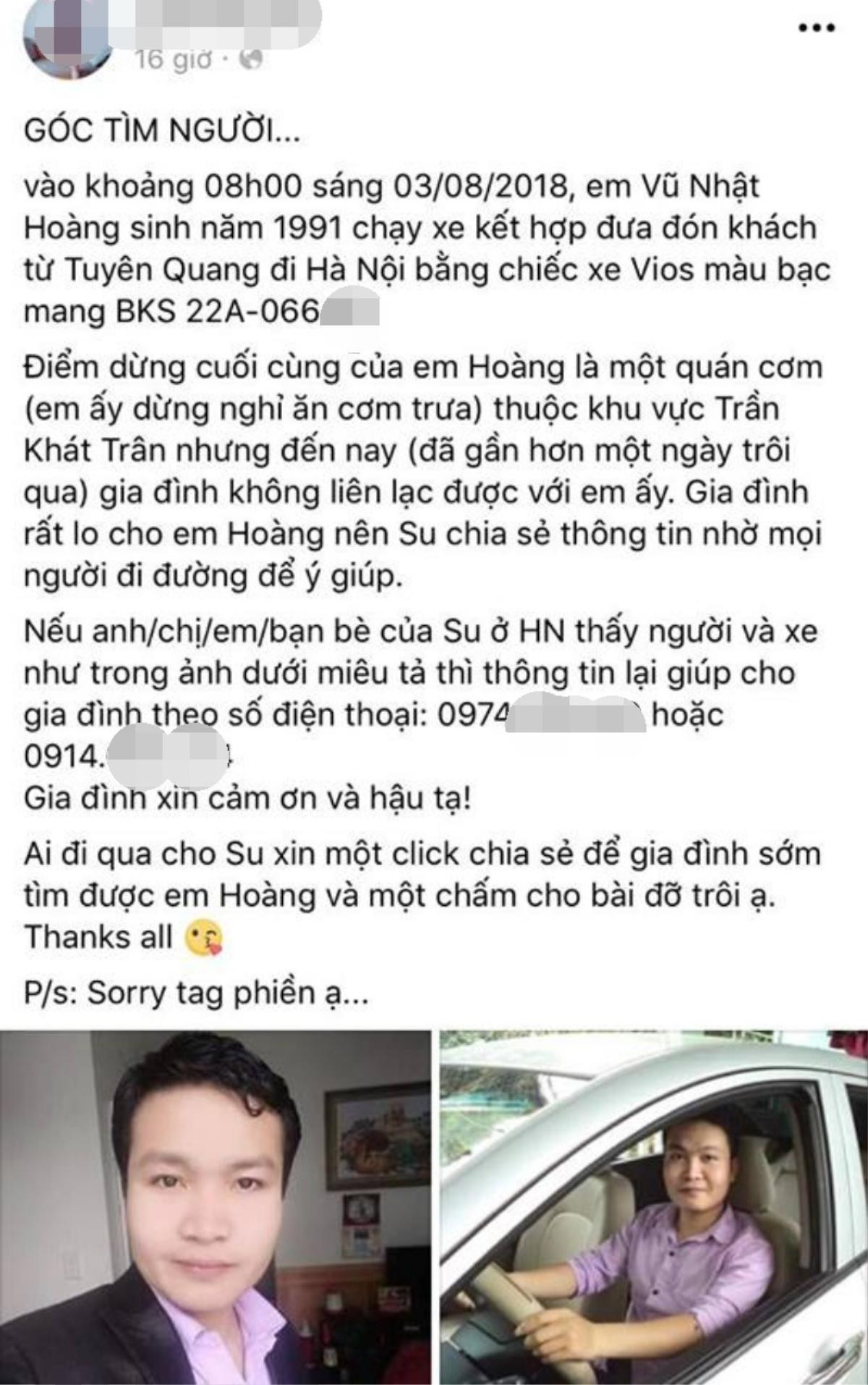 Nam thanh niên mất tích sau khi chở khách từ Tuyên Quang về Hà Nội và điều bất ngờ đã xảy ra Ảnh 1