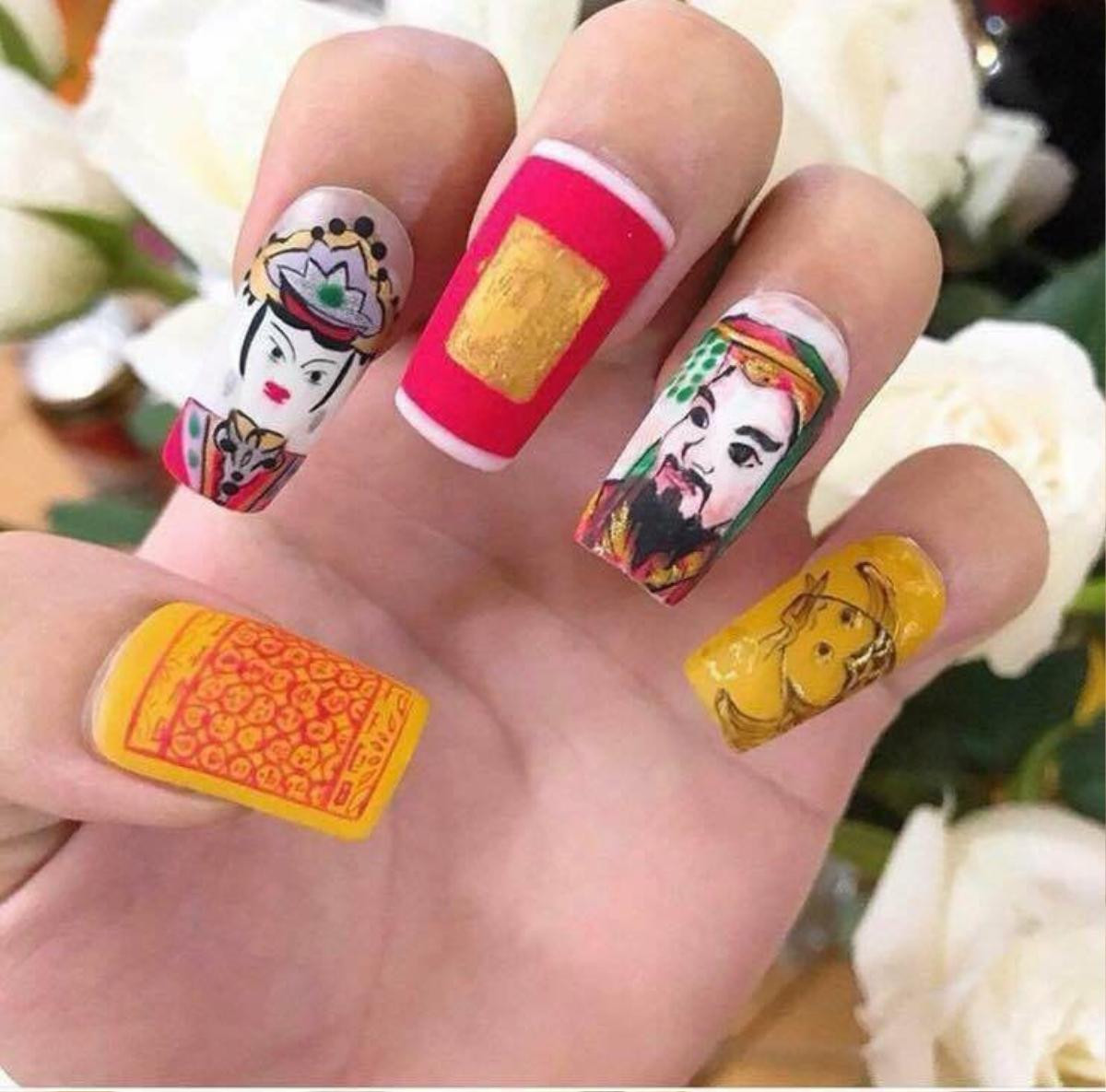 Mẫu nail tâm linh của cô nàng mê tín 'nhất Vinh Bắc bộ' có cả Ngọc Hoàng, Diêm Vương và cá chép Ảnh 1