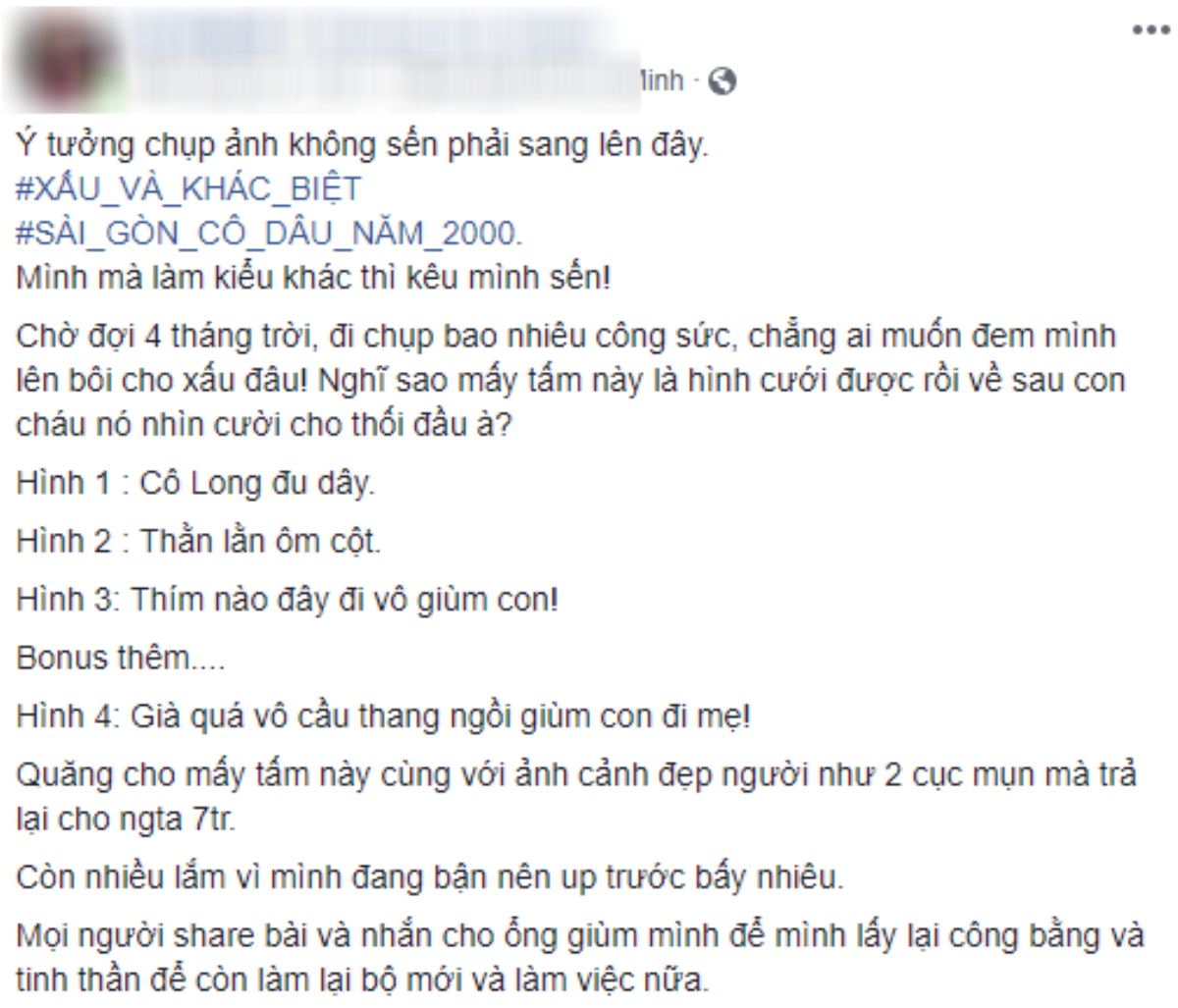 Cô dâu 9X tố bỏ 30 triệu để chụp ảnh cưới nhưng nhận về album 'già như bà thím', ê-kíp chụp ảnh tiết lộ điều bất ngờ Ảnh 1