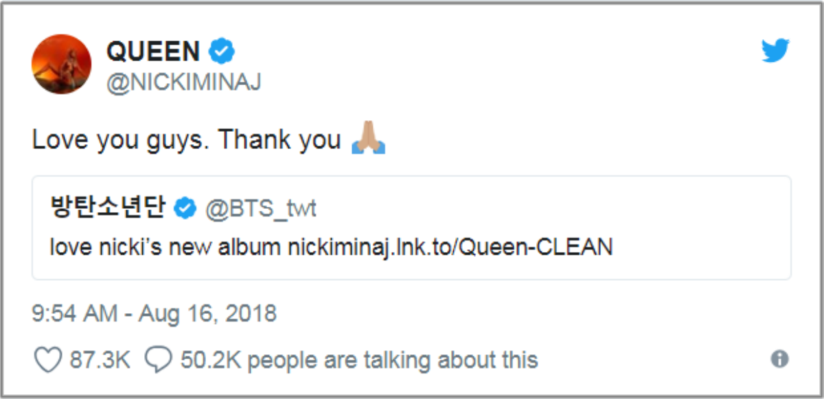 Hashtag gây sốt #BTSQueenStreamingParty và cú bắt tay giữa 2 fandom BTS - Nicki Minaj Ảnh 5