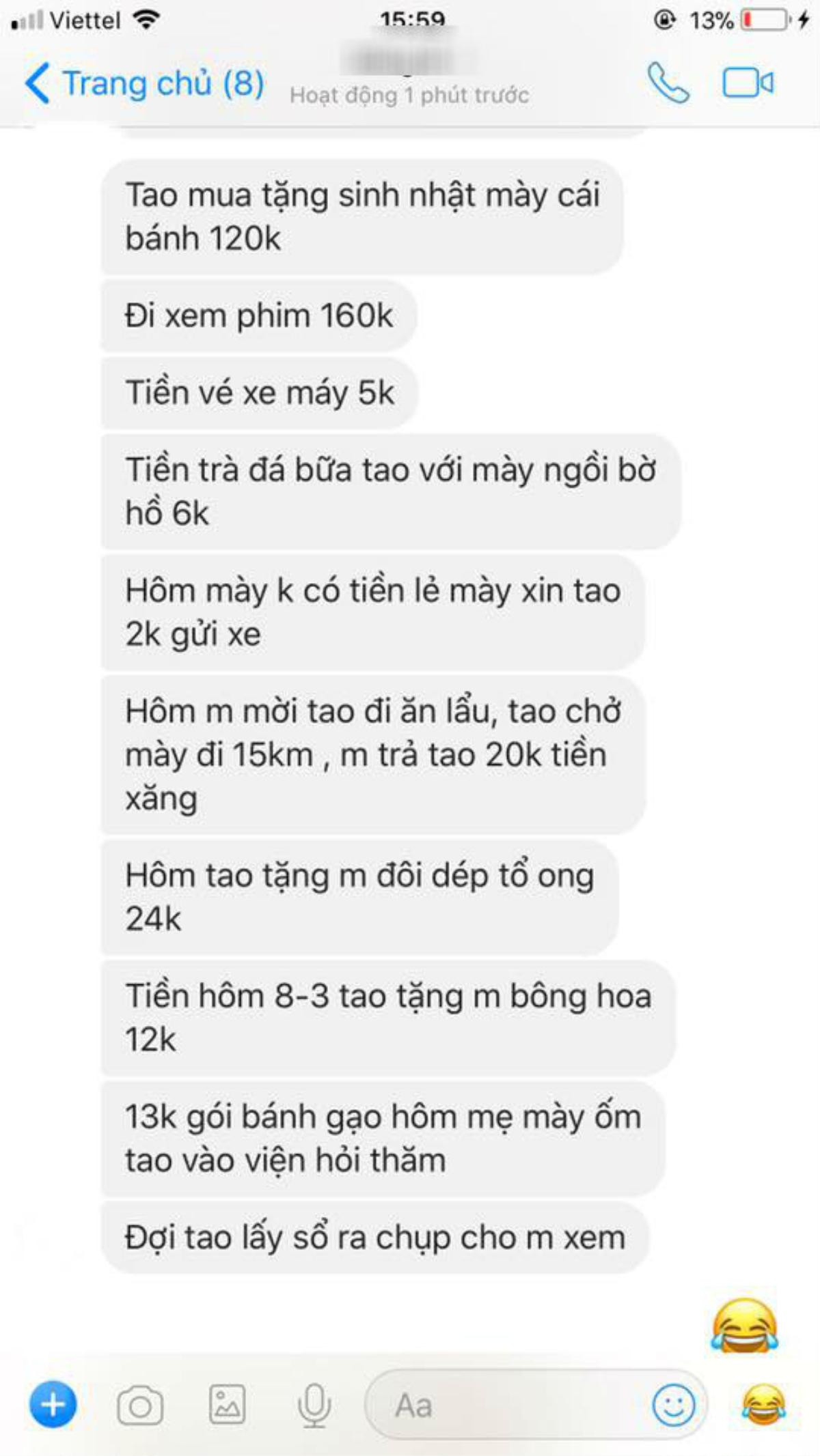 Chia tay, anh chàng nhắn tin đòi người yêu cũ từ cốc trà đá 6k tới 2k tiền gửi xe Ảnh 2