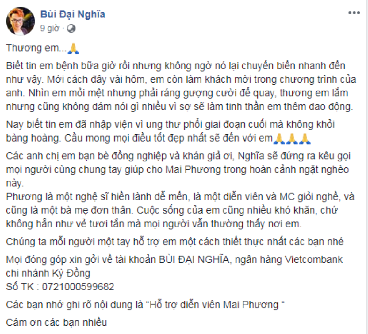 Đại Nghĩa, Tiến Luật và cùng rất nhiều nghệ sĩ đau xót trước thông tin diễn viên Mai Phương bị ung thư giai đoạn cuối Ảnh 6