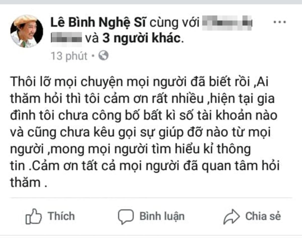 Dù đang mắc bệnh ung thư, nghệ sĩ Lê Bình vẫn mạnh mẽ 'tự lực' vượt qua tất cả Ảnh 1