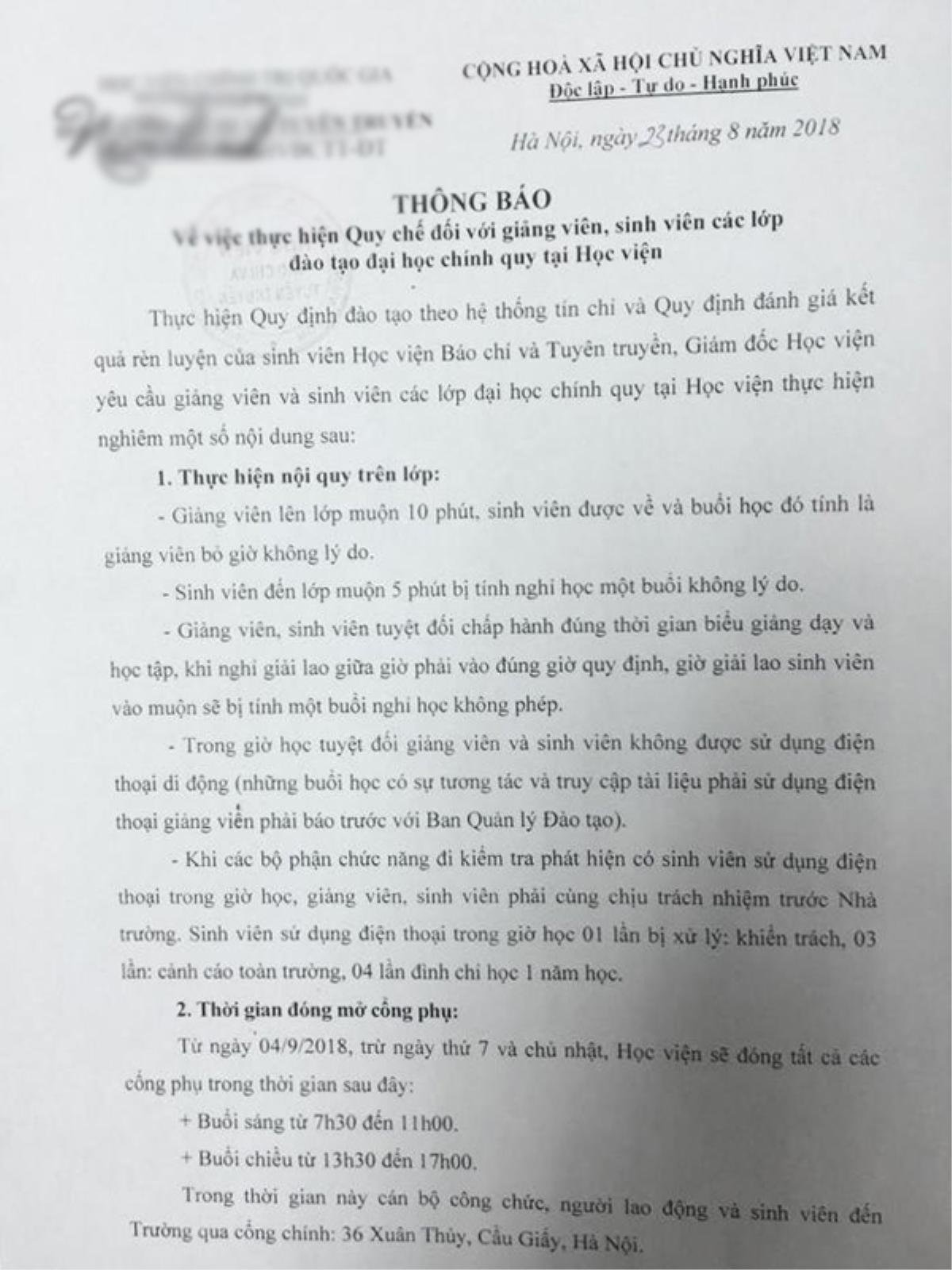 Dân mạng tranh cãi gay gắt về bảng nội quy mới cực khắt khe của Học viện Báo chí & Tuyên truyền Ảnh 1