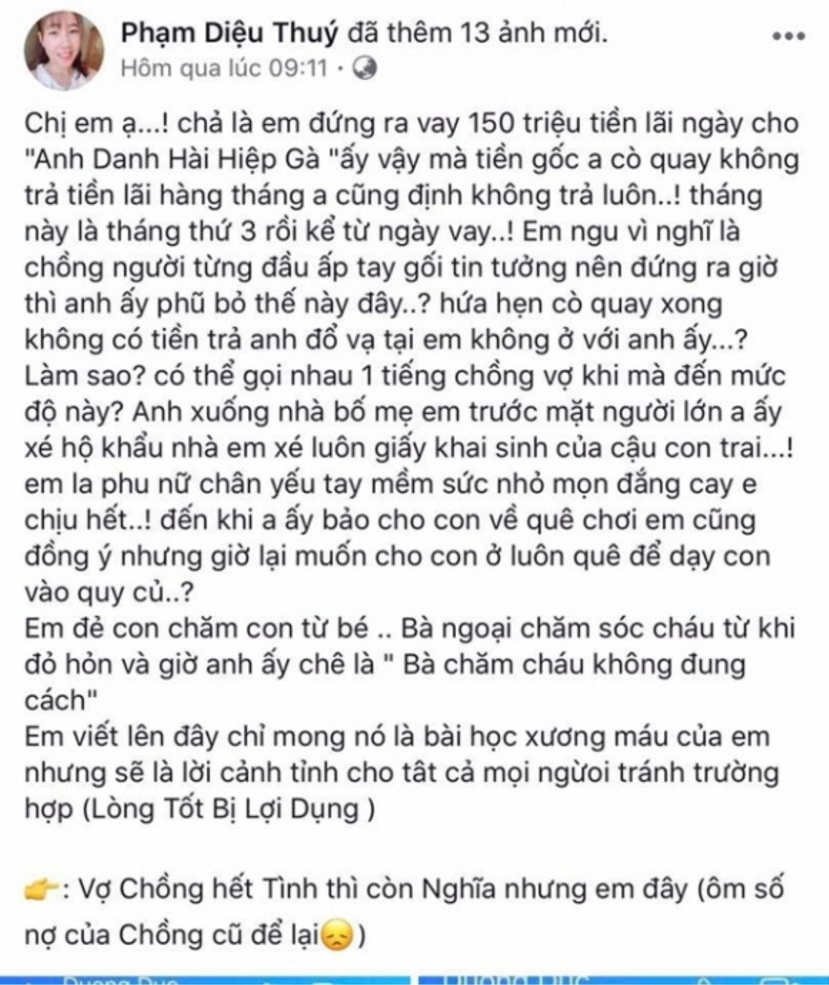 Vợ ba Hiệp Gà tố chồng vay 150 triệu rồi để vợ còng lưng trả nợ, còn xé hộ khẩu và giấy khai sinh của con Ảnh 1