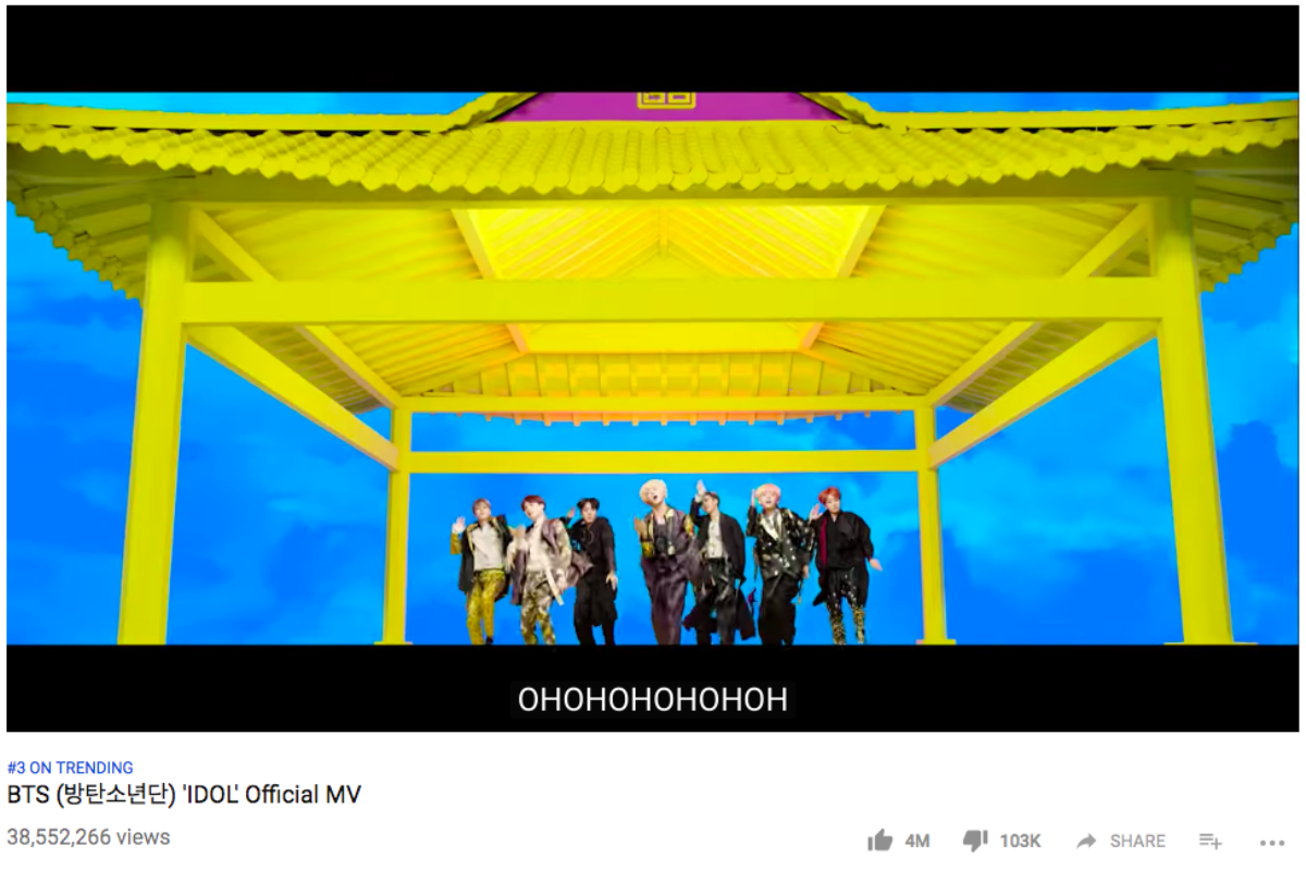 MV 'Idol' của BTS chỉ cần vỏn vẹn 4 giờ để xô đổ được kỉ lục này trên YouTube Ảnh 1