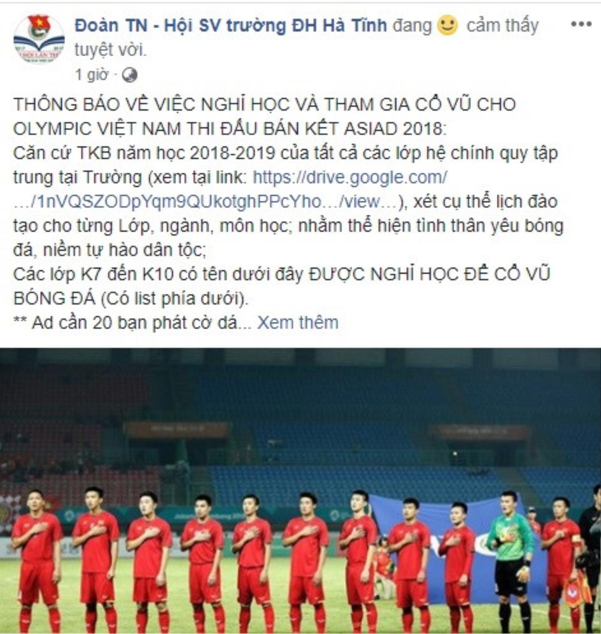 Cổ vũ Olympic Việt Nam đá bán kết ASIAD, hàng loạt trường Đại học cho sinh viên nghỉ và tổ chức xem offline siêu hoành tráng Ảnh 2