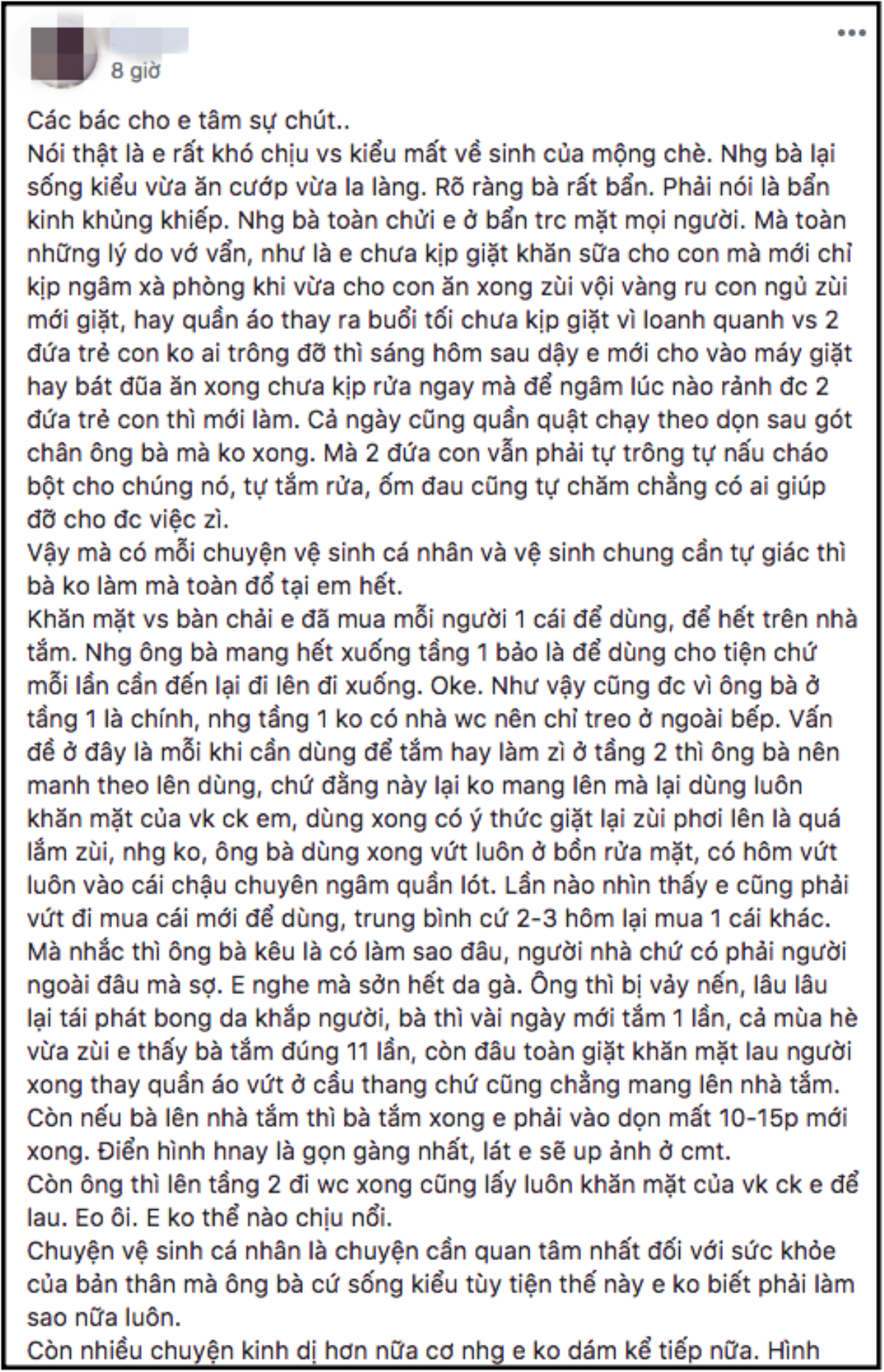 Dâu trẻ 'hết hồn' vì bố chồng bị vảy nến vẫn đòi dùng chung khăn mặt, mẹ chồng cả mùa hè mới tắm 11 lần Ảnh 1