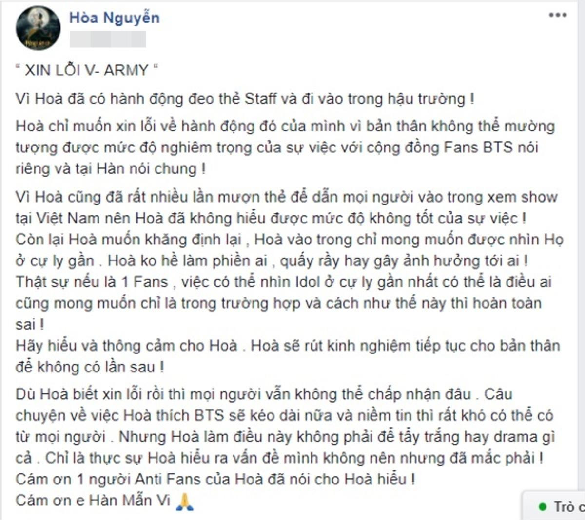 Hòa Minzy tuyên bố khóa facebook sau khi qua Hàn xem BTS biểu diễn và nhận giải Ảnh 4