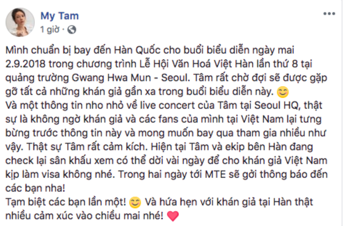 Solo Concert tại Hàn Quốc của Mỹ Tâm có thể dời ngày và đây là lý do! Ảnh 1