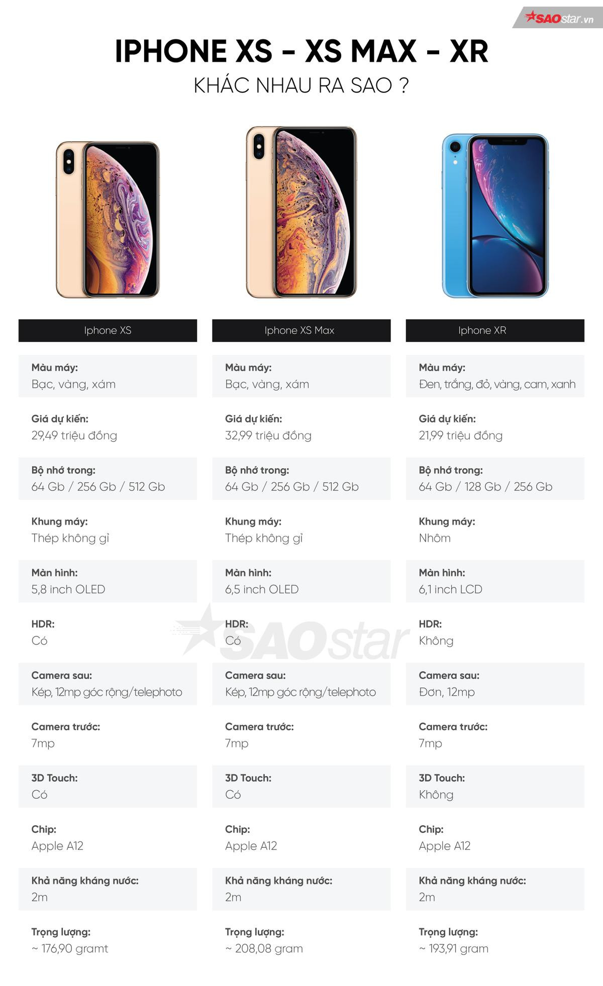 Chỉ cần xem hình ảnh này bạn sẽ biết iPhone Xs, iPhone Xs Max và iPhone Xr khác nhau như thế nào Ảnh 1