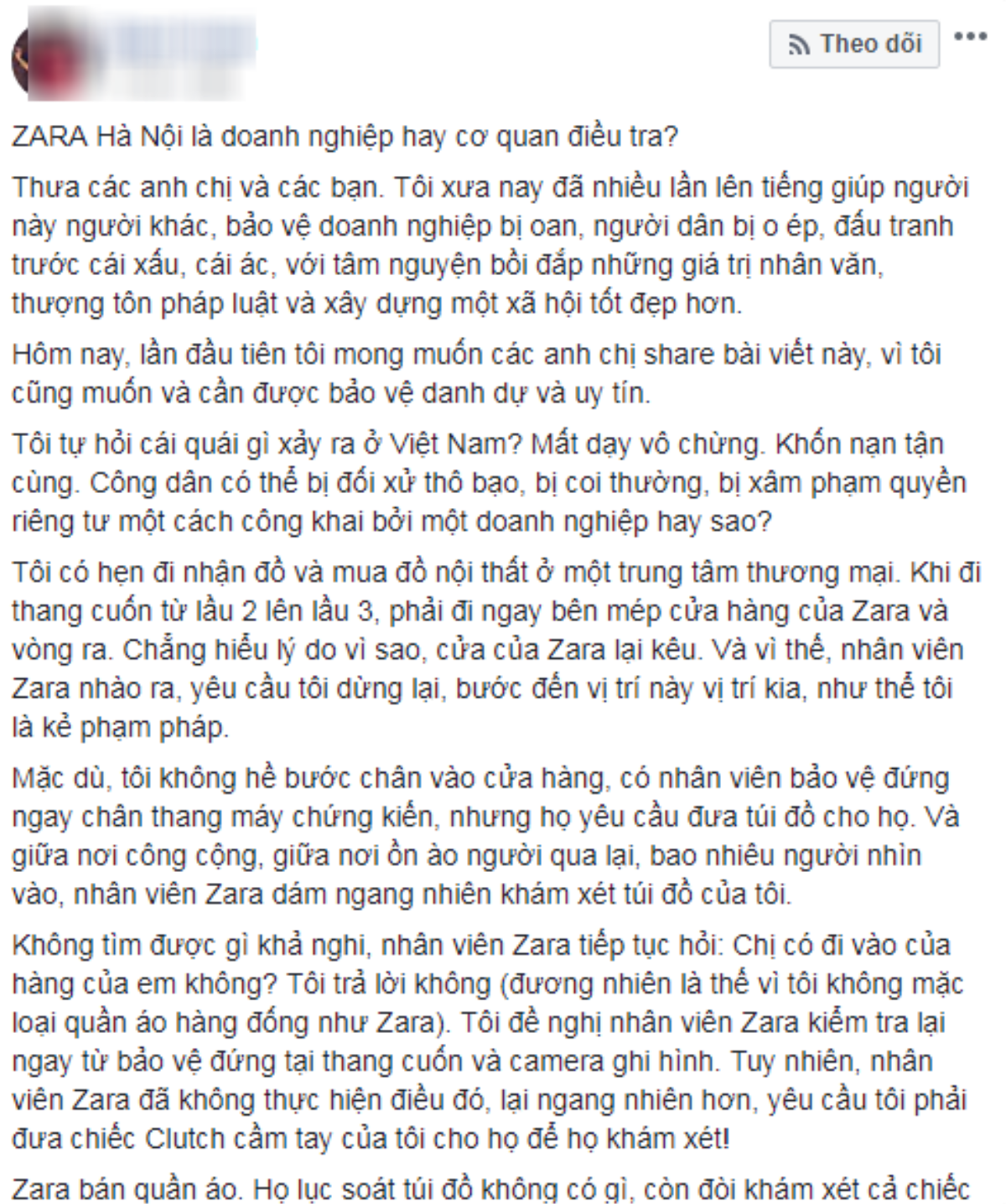 Người phụ nữ bức xúc tố bị nhân viên cửa hàng Zara Hà Nội coi như kẻ cắp, lục soát đồ đạc giữa chốn đông người chỉ vì cửa từ bất ngờ kêu Ảnh 1