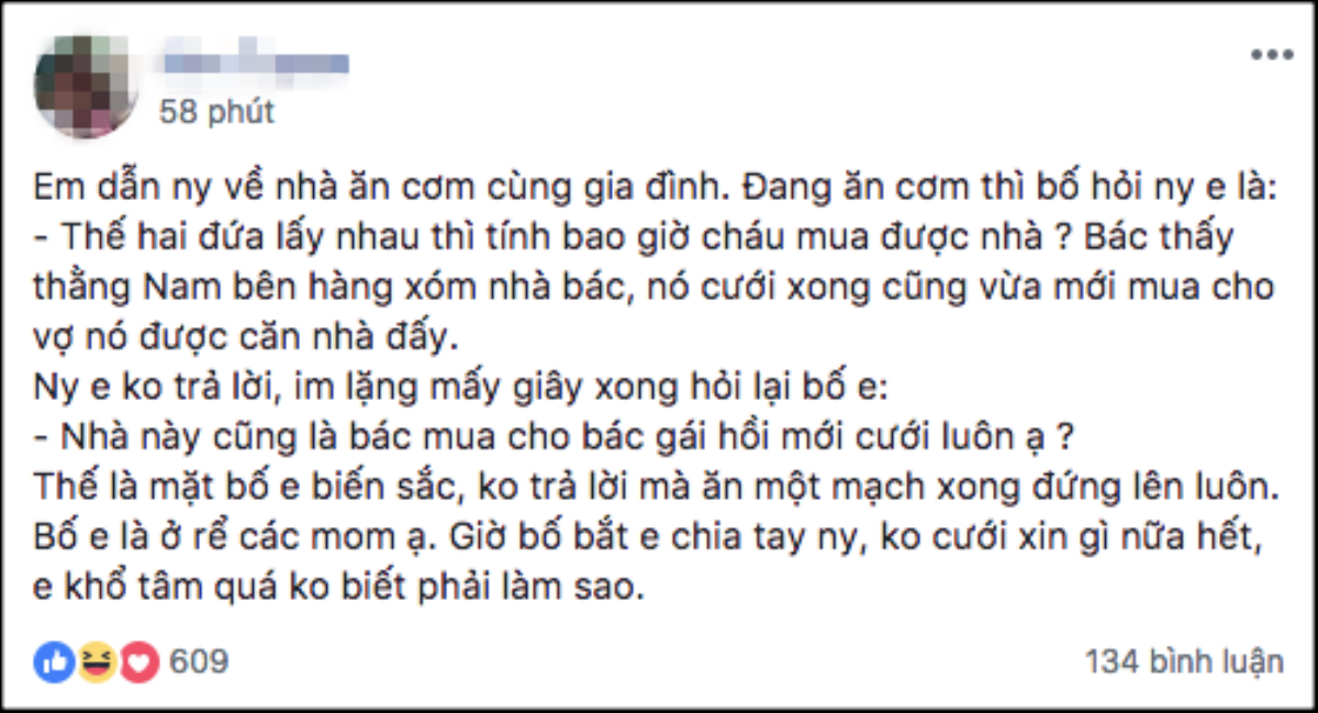 Đi ra mắt bị hỏi 'bao giờ mua được nhà', anh chàng 'đá xoáy' một câu khiến mặt bố bạn gái biến sắc Ảnh 1