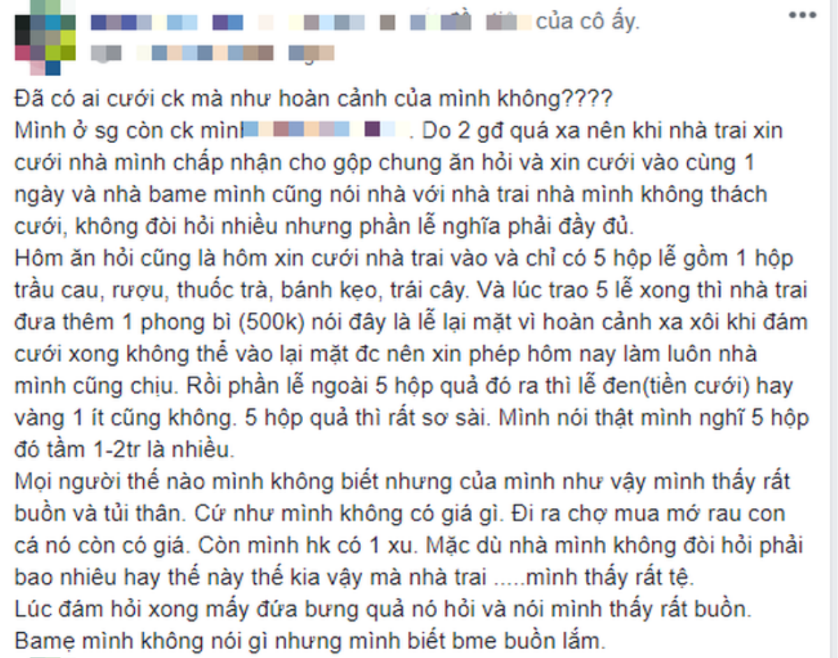 Nàng dâu mới tủi hờn vì đồ sinh lễ lèo tèo 'không bằng mớ rau ngoài chợ', lên mạng giãi bày nhiều người còn phẫn nộ hơn Ảnh 1