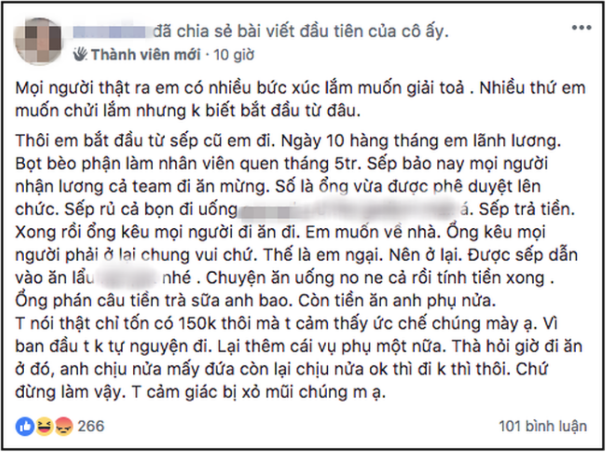 Đăng đàn tố sếp mời đi ăn tăng 2 nhưng chỉ trả một nửa, cô nàng bị dân mạng xỉa xói 'chắc ăn free quen rồi!' Ảnh 1