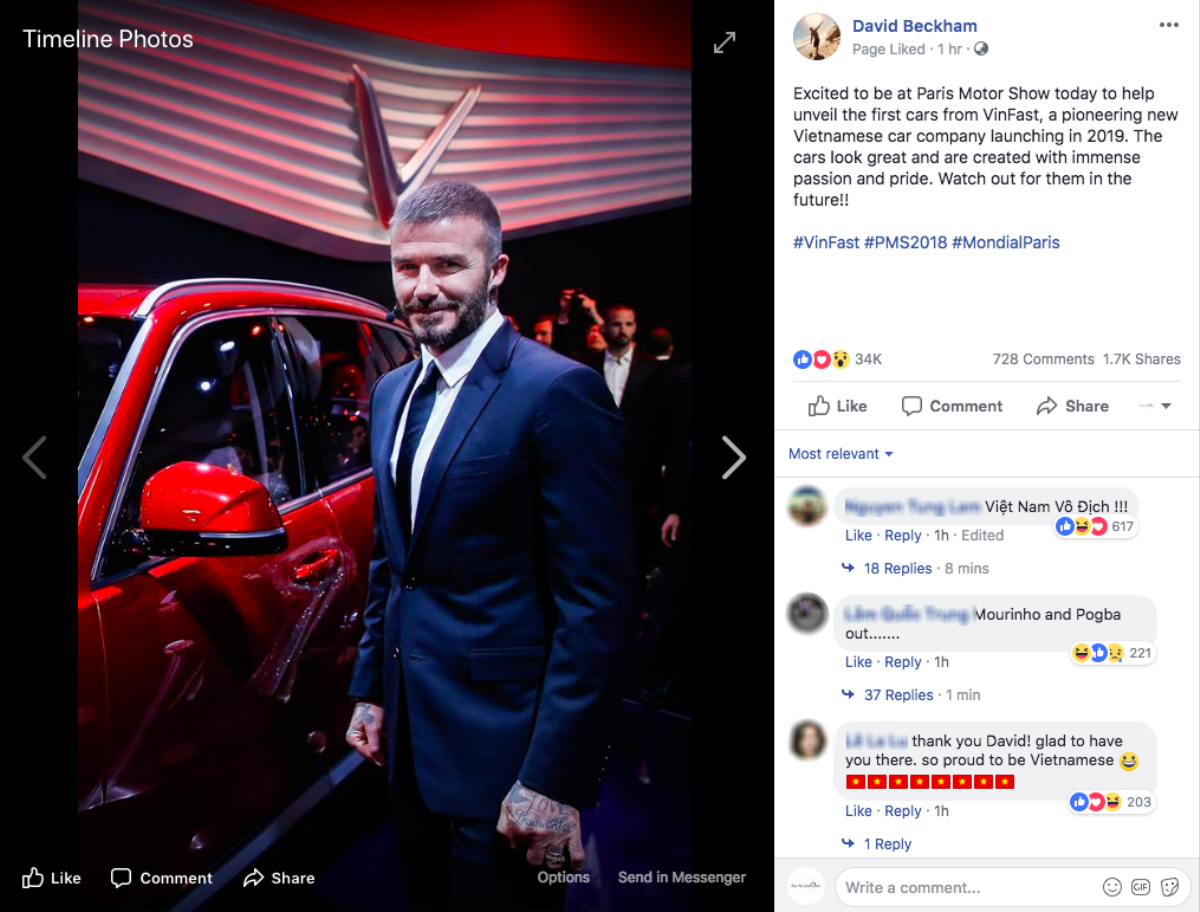 David Beckham khen xe VinFast trên fanpage chính thức có 53 triệu người nhấn like Ảnh 1