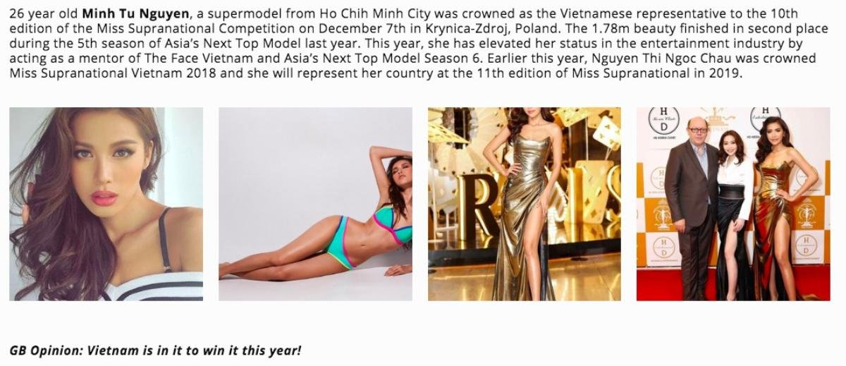 Nói về Minh Tú tại Miss Supranational 2018, Global Beauties cho rằng: 'Việt Nam đến là để chiến thắng cuộc thi năm nay!' Ảnh 2