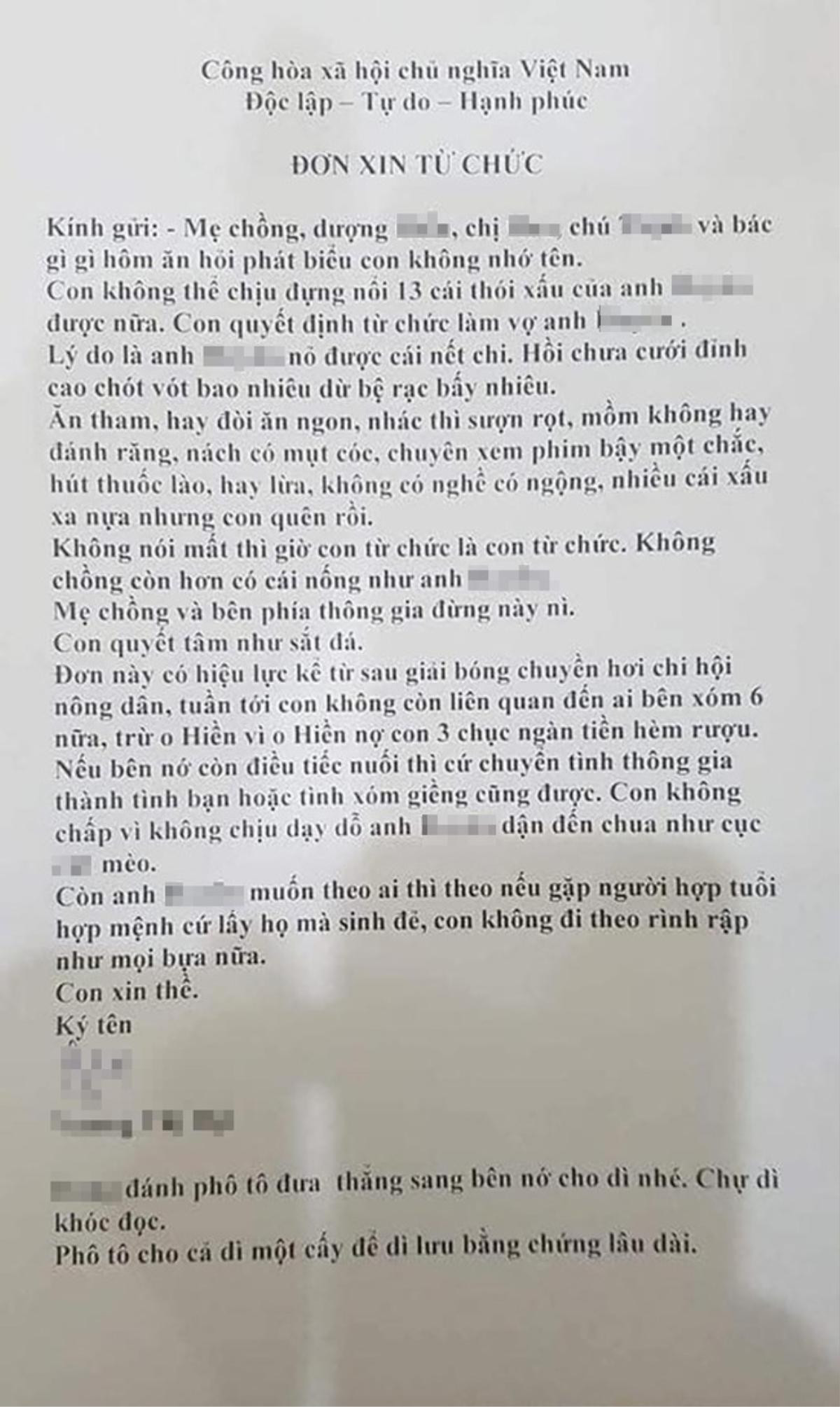 Cười ngặt nghẽo với tâm thư 'đoạn tuyệt' chồng vì 13 thói hư tật xấu, không quên nhắc bà cô nợ 30k của cô vợ trẻ Ảnh 1