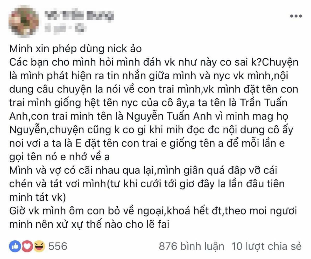 Vợ vô tư lấy tên người yêu cũ đặt cho con, anh chồng bức xúc đánh rồi đăng đàn hỏi dân mạng nên làm gì tiếp theo Ảnh 1