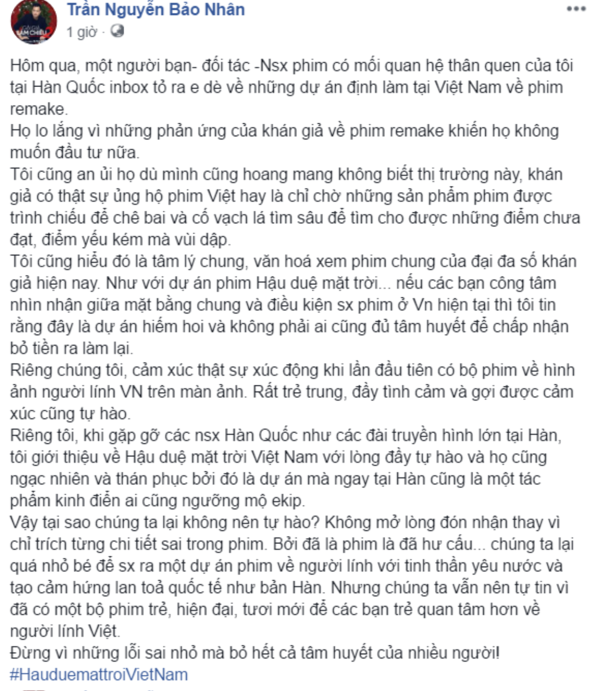 Trước chỉ trích của khán giả, Lan Khuê cùng đạo diễn Bảo Nhân - Nam Cito lên tiếng ủng hộ phim ‘Hậu duệ mặt trời’ Việt Nam Ảnh 5