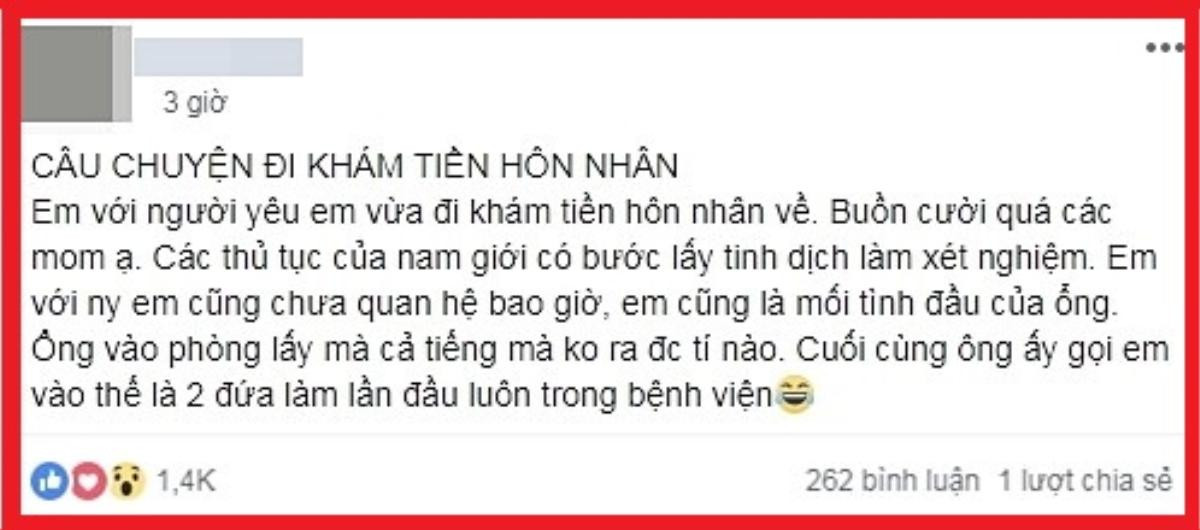 Quyết giữ gìn cho đêm tân hôn nhưng đôi bạn trẻ đành đánh mất 'lần đầu tiên' tại bệnh viện chỉ vì… khám tiền hôn nhân Ảnh 1