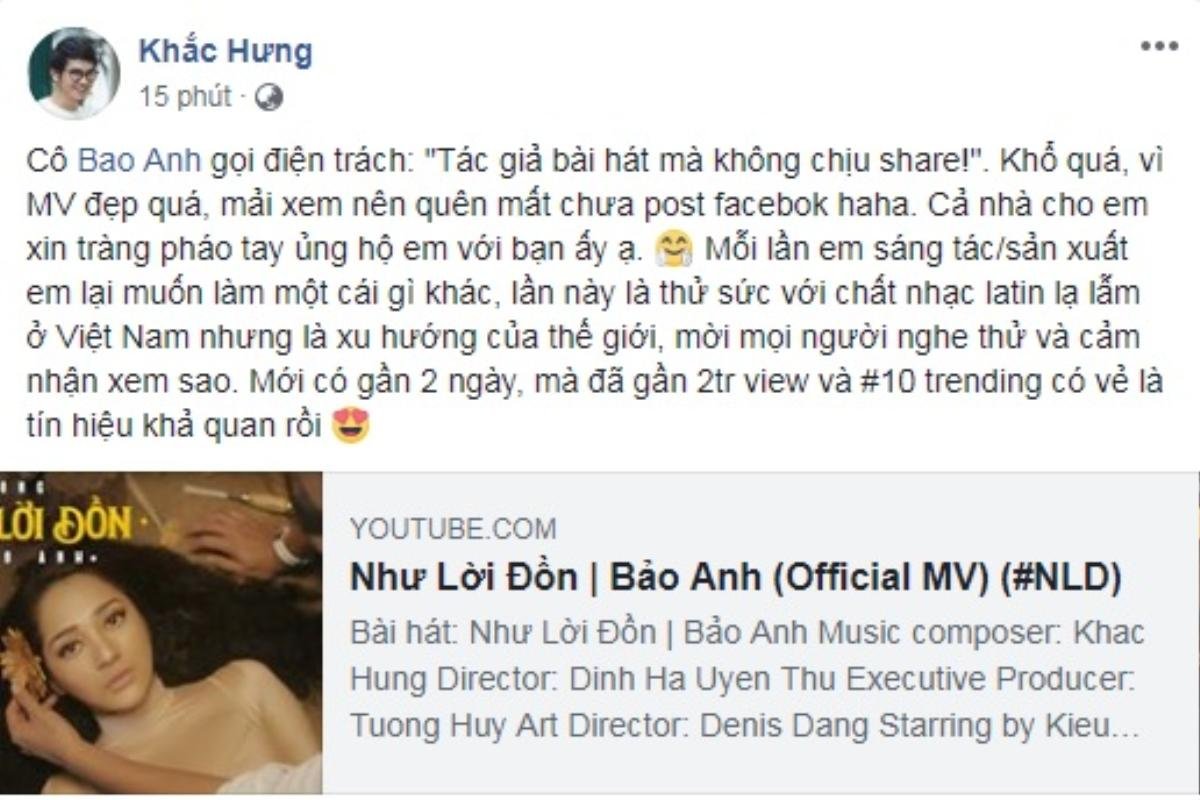 Bị Bảo Anh trách vì không share MV, phản ứng của Khắc Hưng khiến cư dân mạng… ngơ ngác Ảnh 1