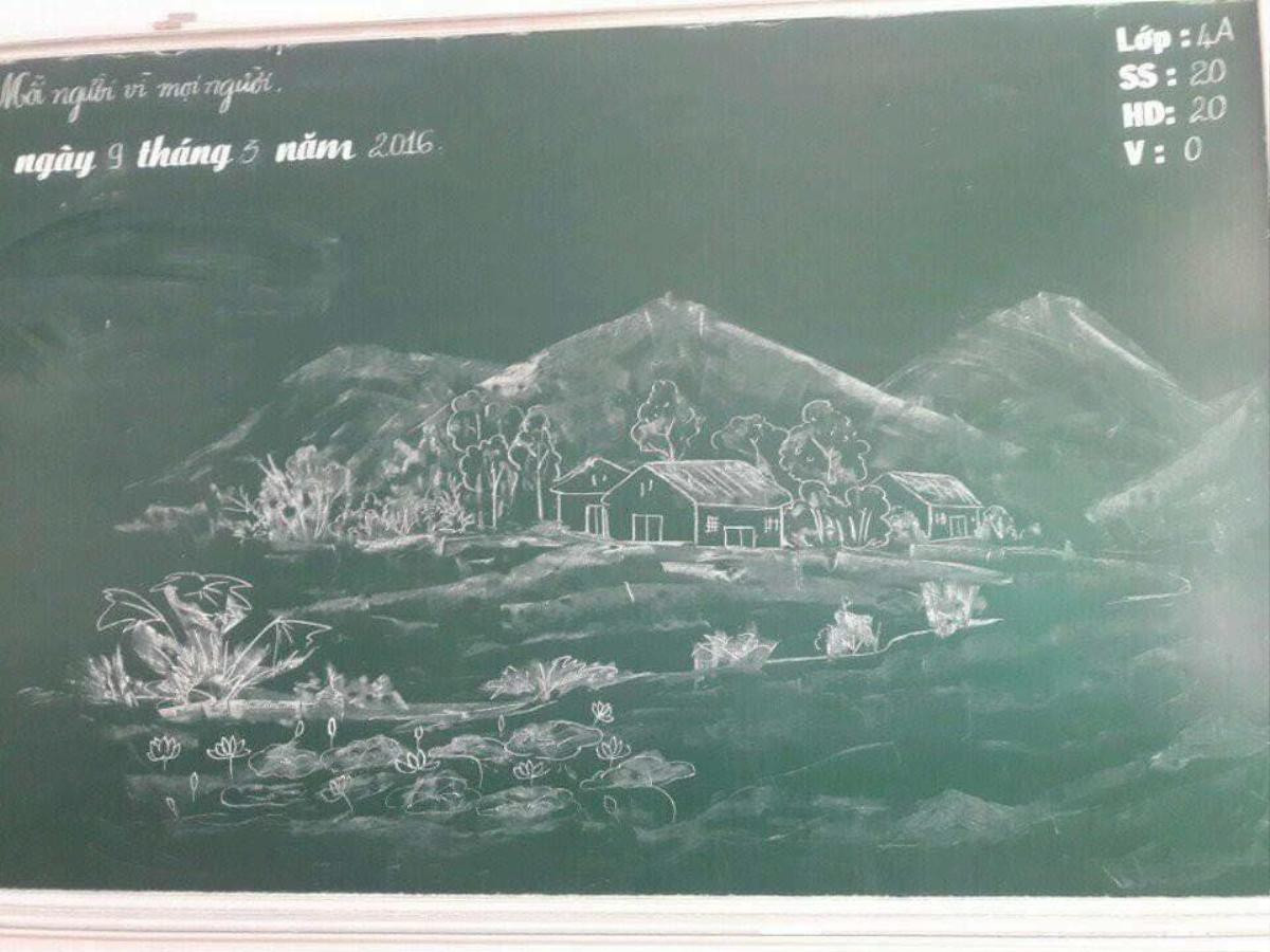Loạt ảnh chiếc bảng lớp học được thầy giáo hô biến thành tác phẩm tranh phong thủy đẹp đến nỗi khiến học sinh muốn 'rụng tim' Ảnh 5