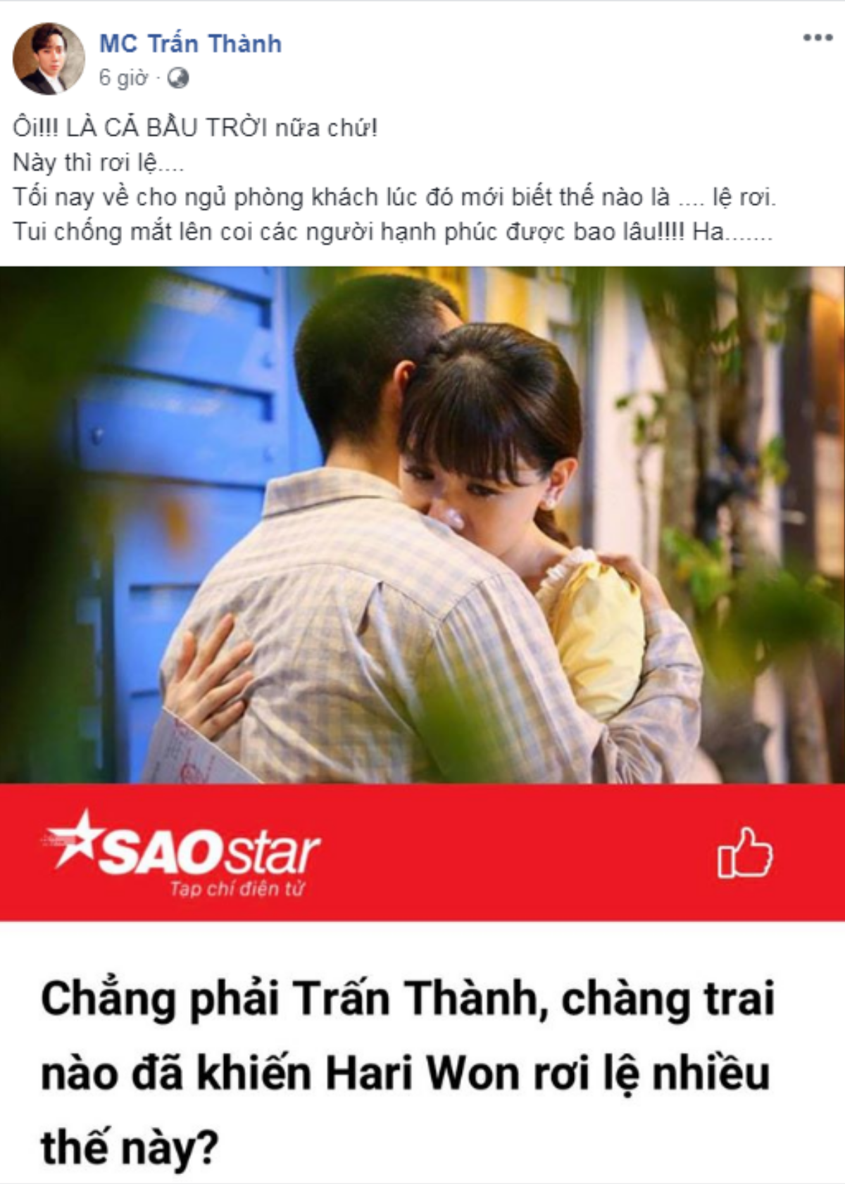 Trấn Thành 'hằn học' share hình Hari Won cùng trai lạ: 'Để chống mắt lên coi hạnh phúc được bao lâu!' Ảnh 1