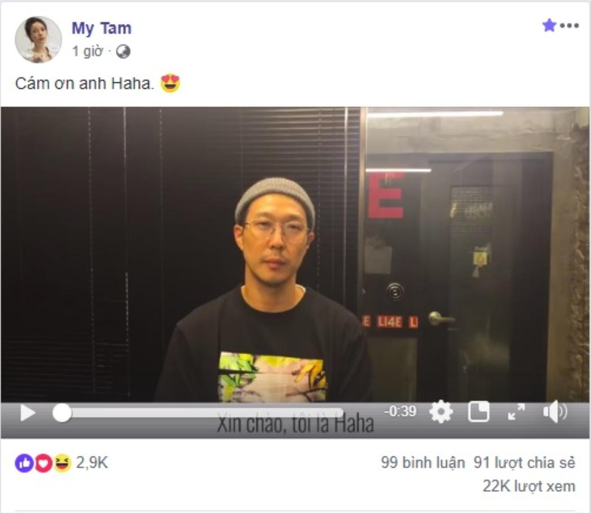 Clip hot Haha nhắn nhủ Mỹ Tâm: 'Anh em mình cùng nhau cố lên nhé' và phản ứng ngọt ngào từ 'họa mi' Ảnh 1