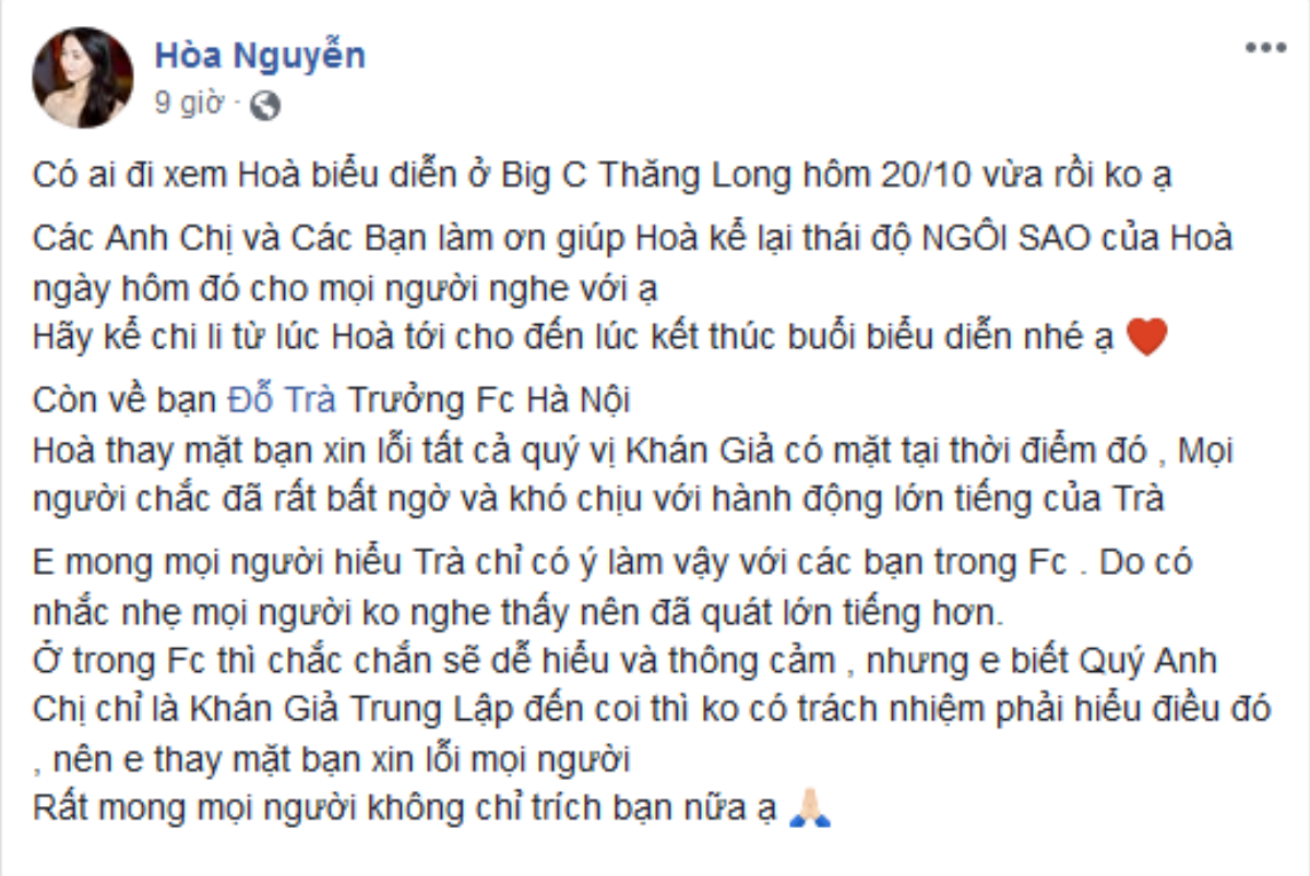 Trưởng FC Hòa Minzy 'quát mắng' fan như 'hát' chính thức lên tiếng: 'Mong mọi người đừng hết thương Hòa'! Ảnh 9