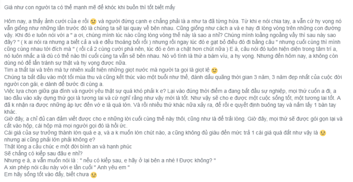 Chạnh lòng trước tâm sự đớn đau của chàng trai bật khóc khi thấy ảnh cưới của người yêu cũ: 'Hãy sống tốt vào đấy, biết chưa?' Ảnh 1