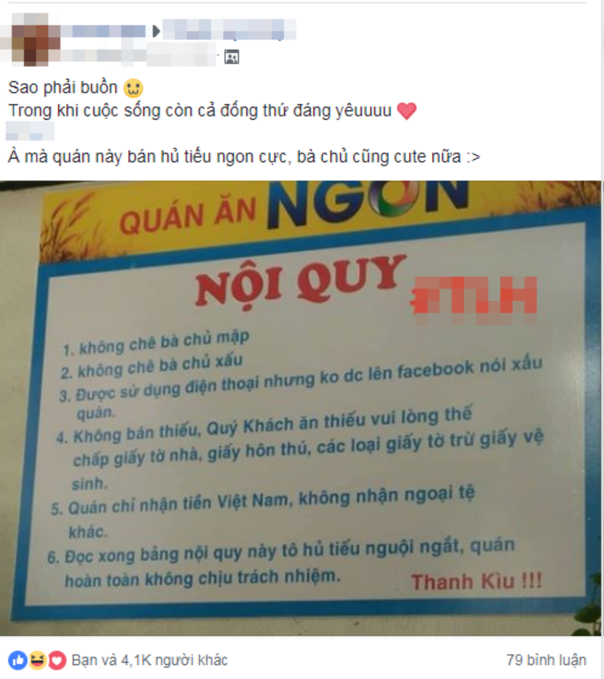 Bảng nội quy 'bá đạo' xứng đáng được 10 điểm thanh lịch của bà chủ quán hủ tiếu khiến dân mạng nhao nhao xin địa chỉ Ảnh 1