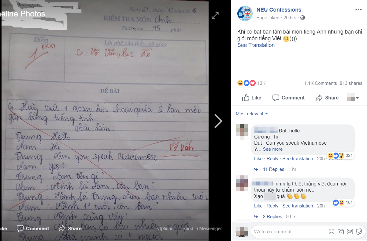 Khi cô giáo kiểm tra tiếng Anh nhưng bạn chỉ giỏi tiếng Việt, người thông minh sẽ ứng phó thế này đây Ảnh 1