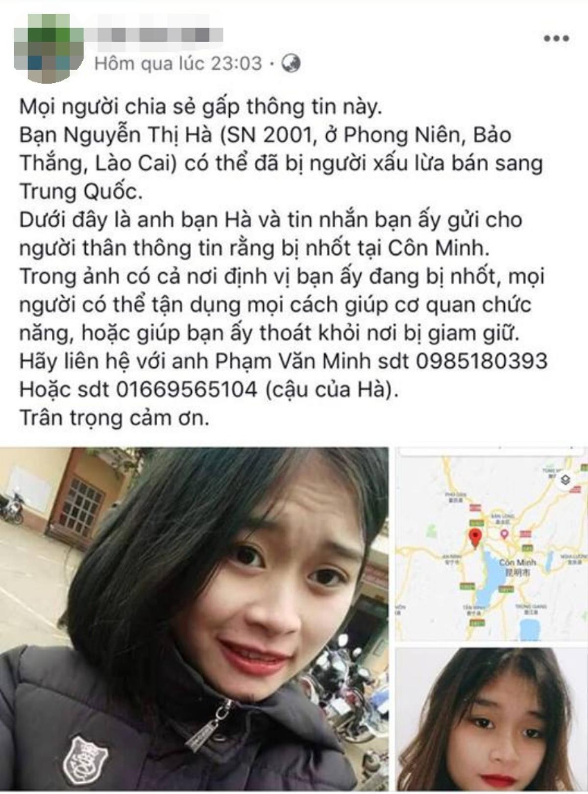 Rời khỏi nhà gần 1 tháng, thiếu nữ 17 tuổi bất ngờ nhắn tin cho người thân báo bị lừa bán sang Trung Quốc Ảnh 1