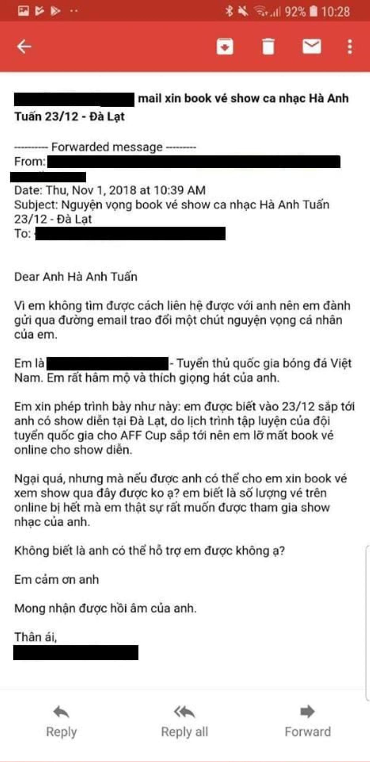 Cháy vé concert, Hà Anh Tuấn bị 'fan cuồng' gửi mail xin vé Ảnh 1