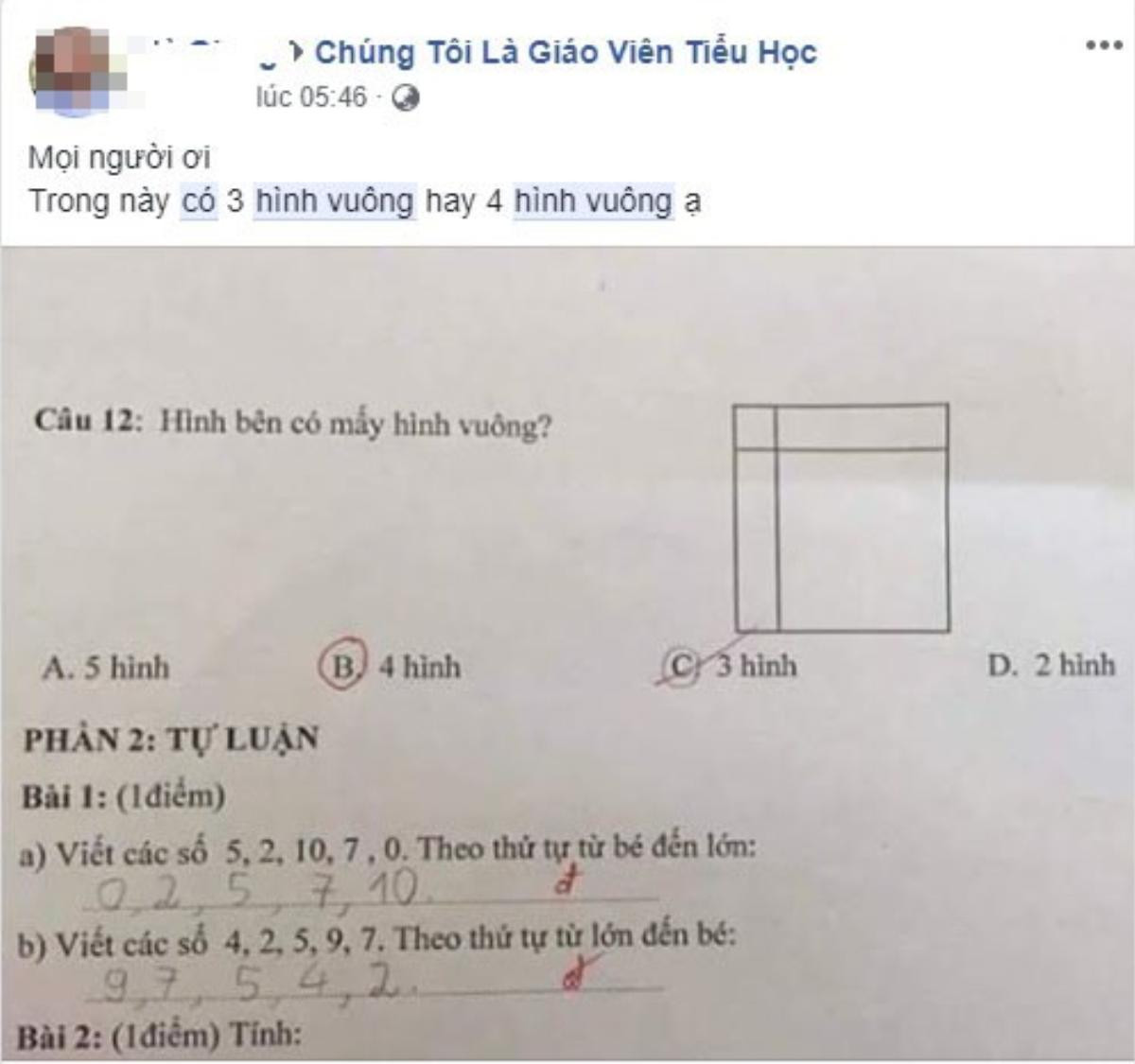 Dễ như ngồi đếm hình vuông thôi nào ngờ đây lại là bài toán hóc búa khiến phụ huynh tranh cãi kịch liệt Ảnh 1